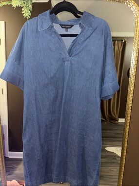 Ming Wang Casual Denim-Style Short Sleeve Shirt Dress - Blue